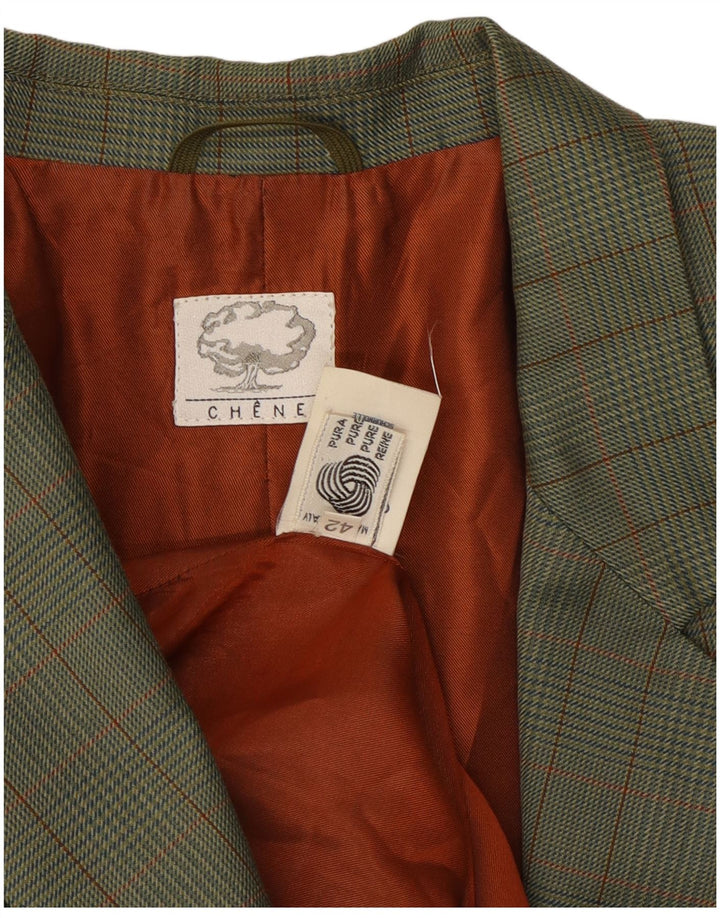 vintage Femme 2 Bouton Blazer Veste IT 42 Laine à carreaux vert moyen