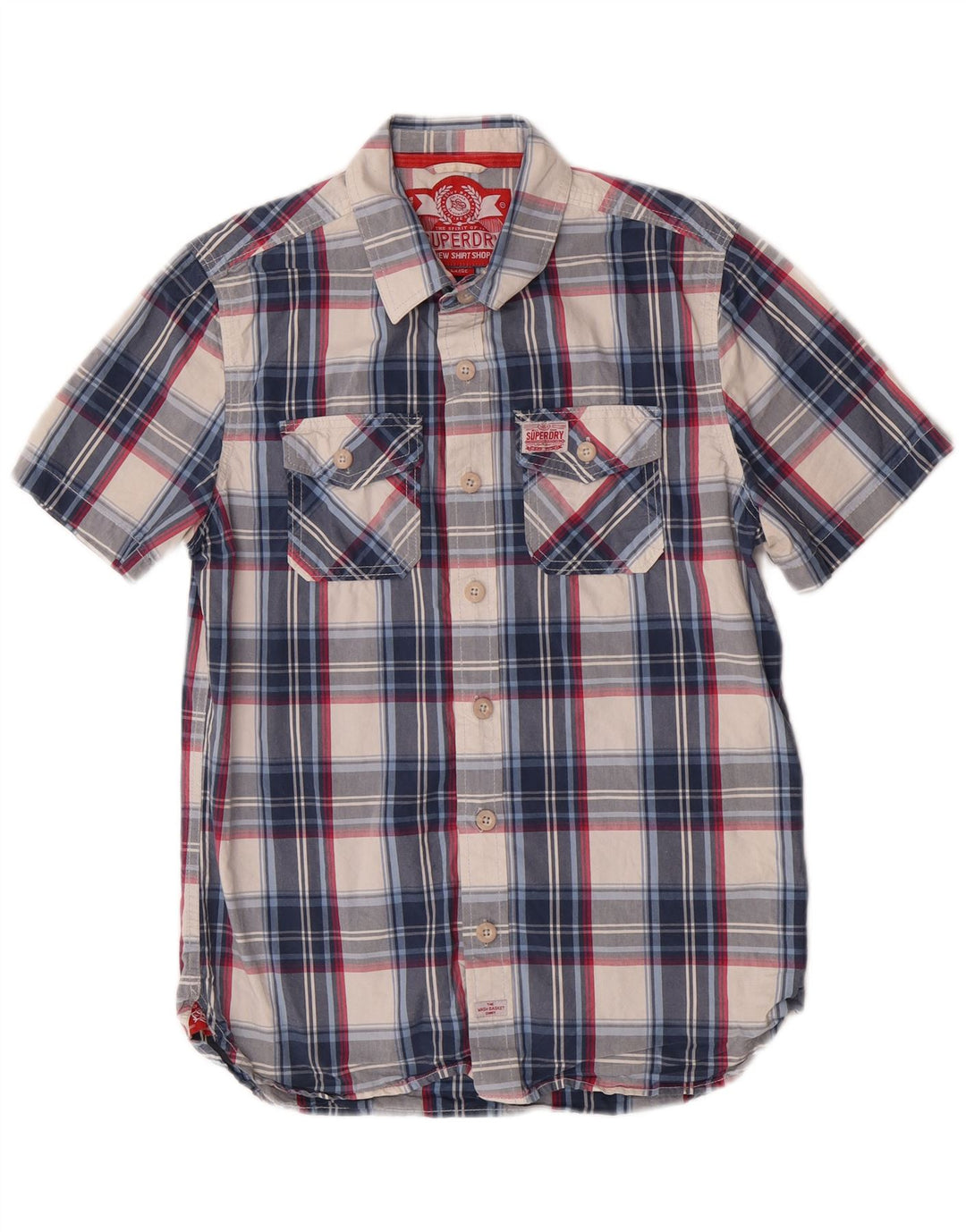 Superdry Chemise à Manches Courtes Homme Grand Carreau Bleu Coton