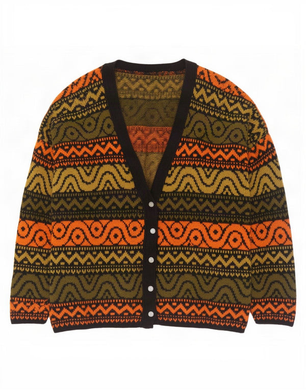 vintage Femmes Surdimensionné Cardigan Pull UK 18 XL Multicolore Géométrique