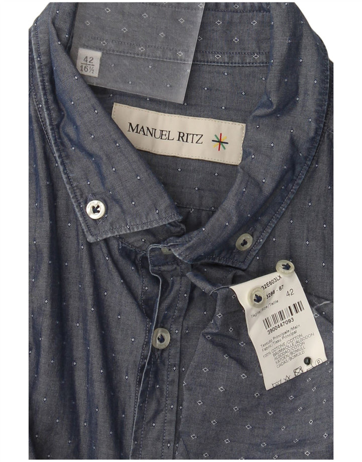 Manuel Ritz Chemise Homme Taille 42 16 1/2 Grand Coton Bleu