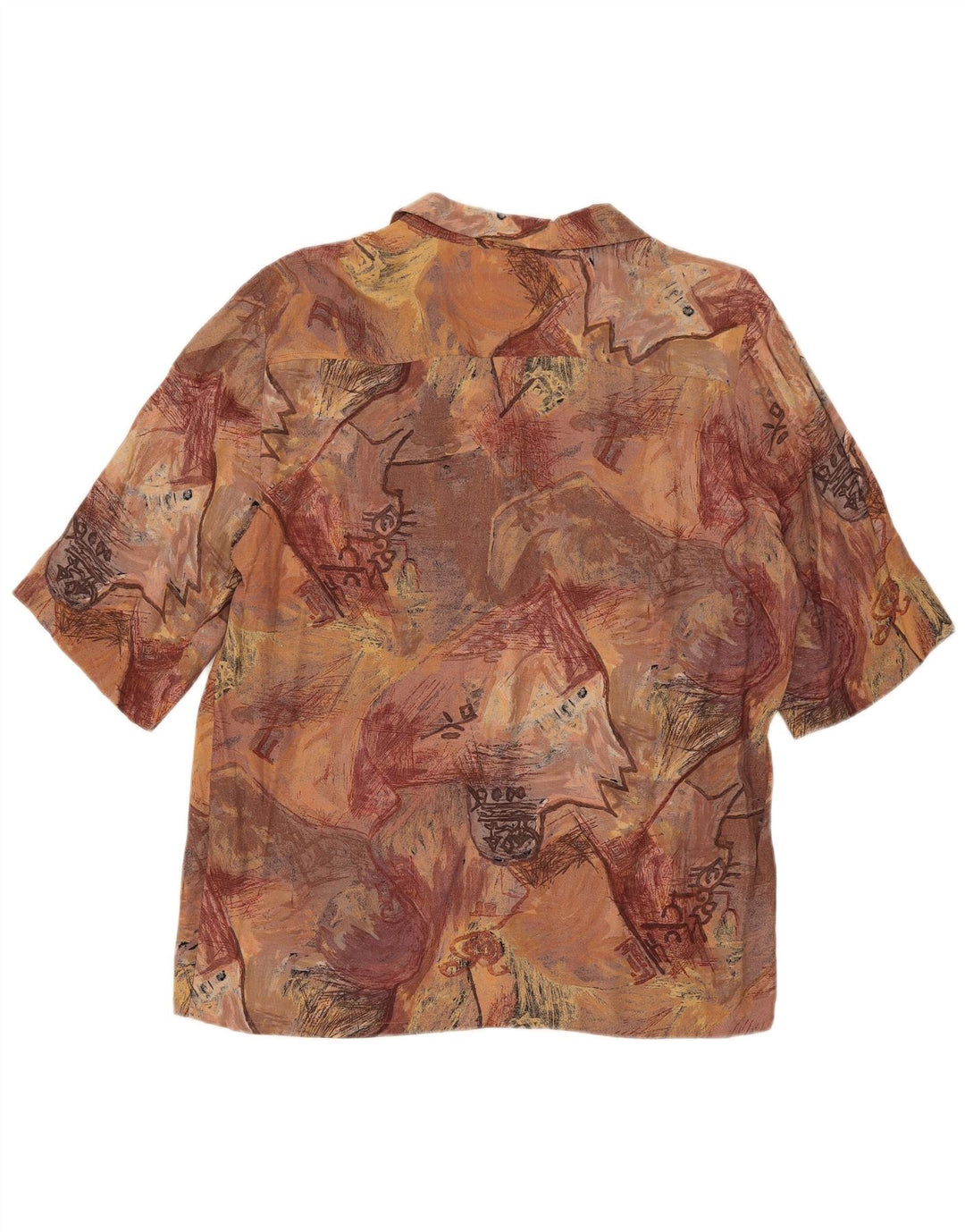 vintage Womens Abstract Pattern Chemise à manches courtes UK 14 Brun moyen