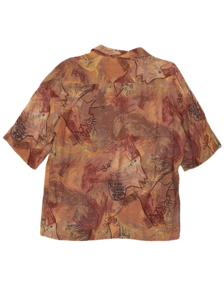 vintage Womens Abstract Pattern Chemise à manches courtes UK 14 Brun moyen