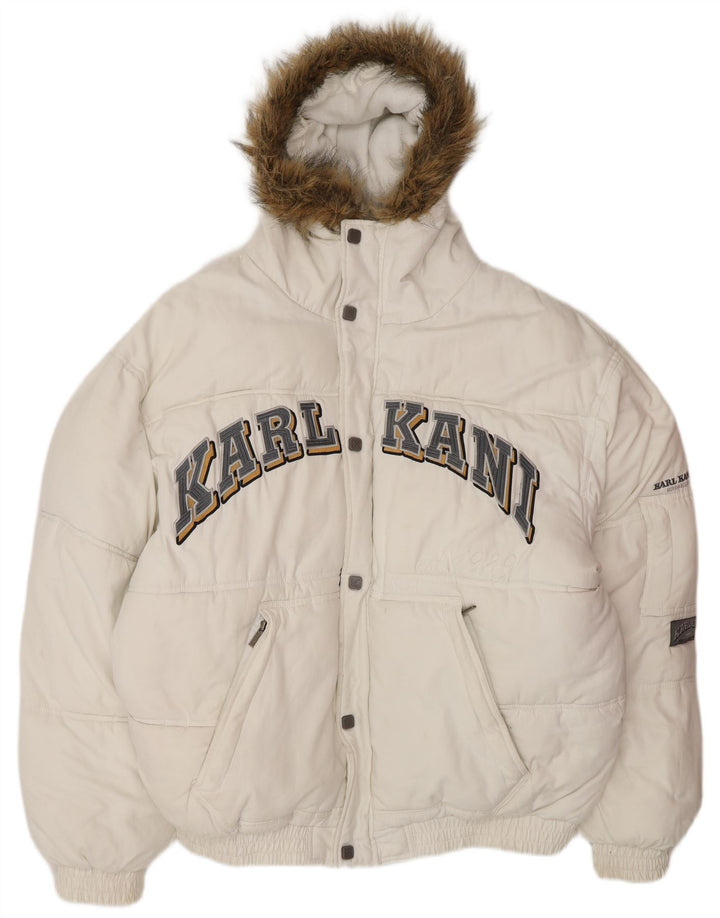 KARL KANI Veste matelassée à capuche graphique pour hommes UK 44 2XL Blanc Polyester