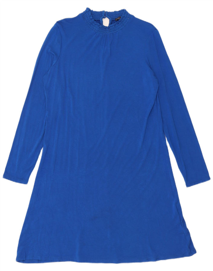 Marks & Spencer Robe trapèze à manches longues pour femme UK 12 Bleu moyen Viscose