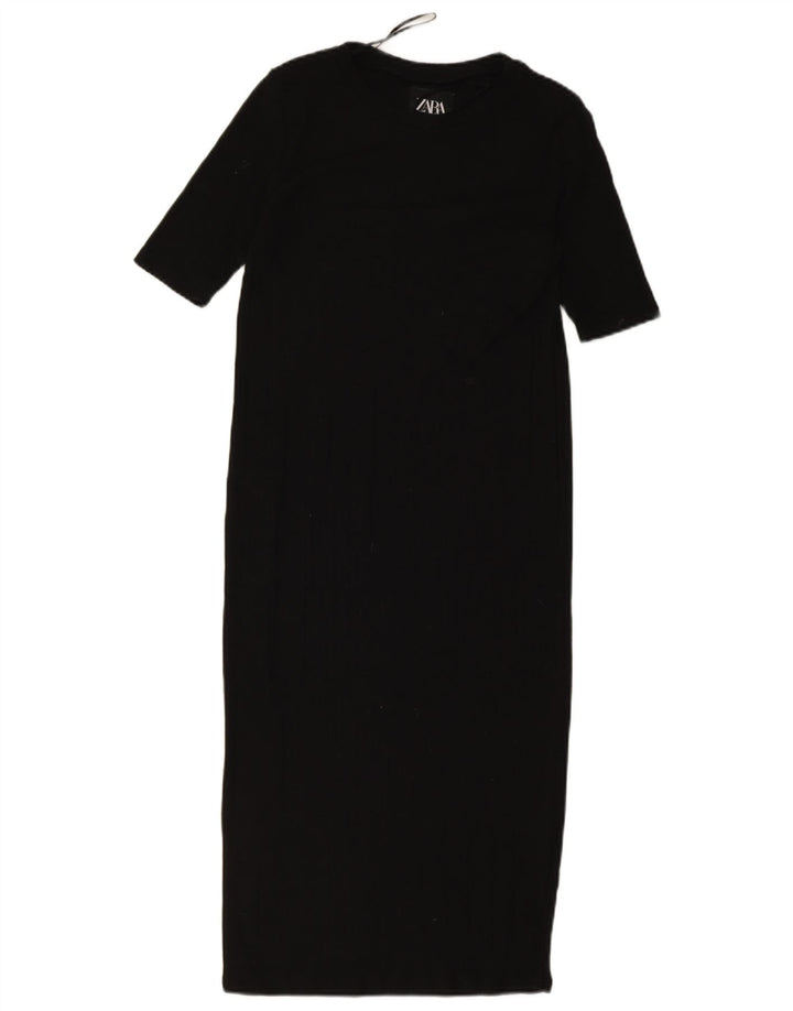 Zara Femme Maxi Robe UK 8 Petit Noir Polyester