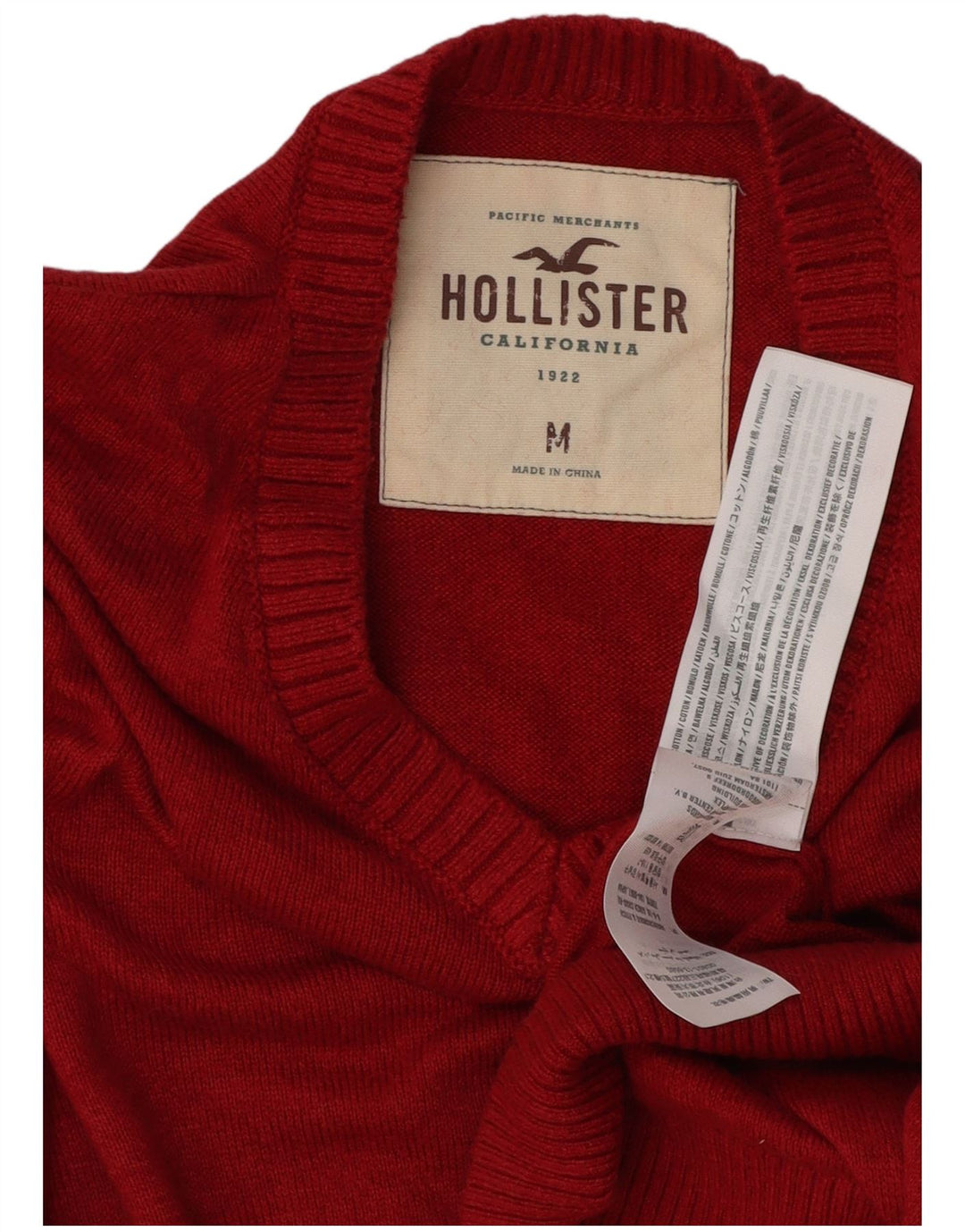 Hollister Pull Col V Homme Rouge Moyen Coton