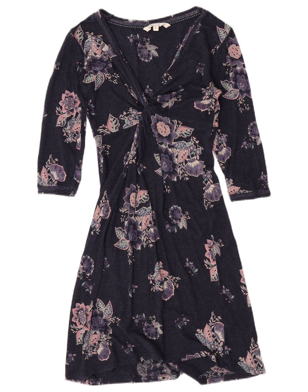 Fat Face Robe Portefeuille Femme UK 8 Petite Viscose Florale Bleu Marine