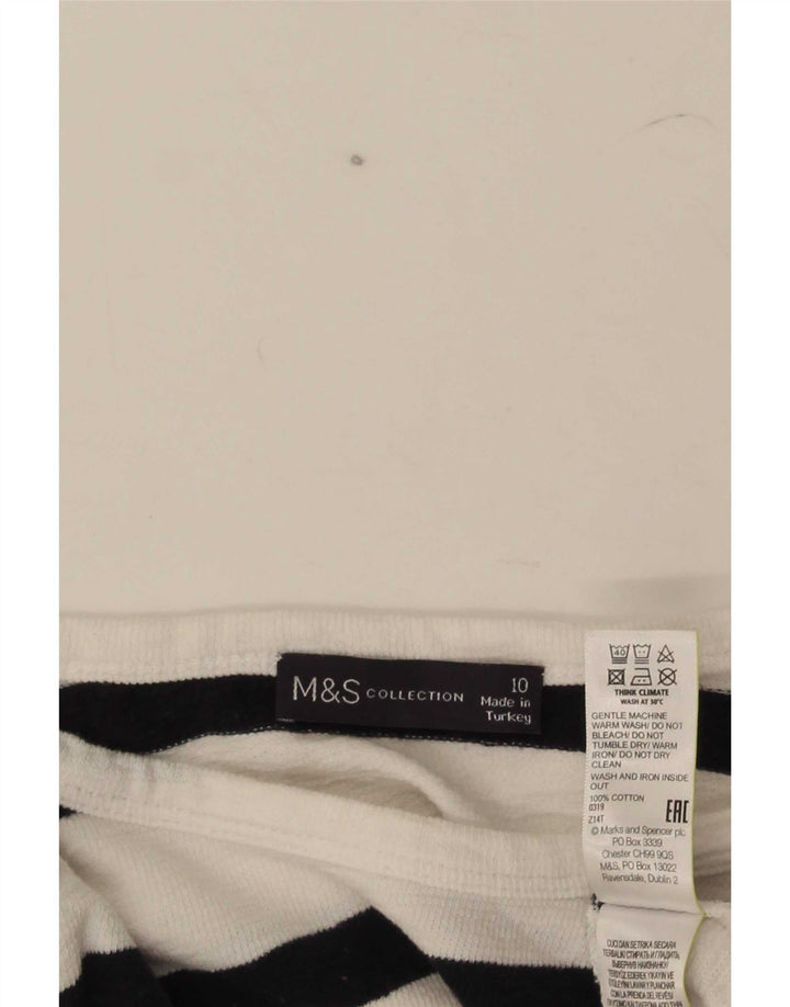 Marks & Spencer Haut à manches longues pour femme UK 10 Petit coton rayé blanc