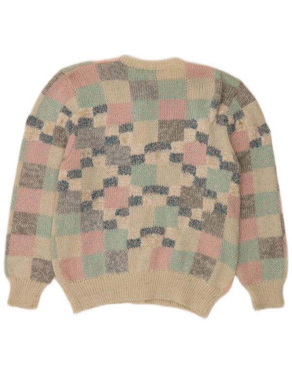 VINTAGE Femme Cardigan Pull UK 16 Grand Multicolore Géométrique