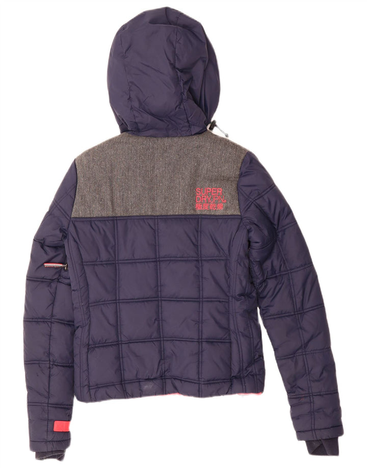 Superdry Veste de ski à capuche surdimensionnée pour femme UK 6 XS Bleu marine Polyester