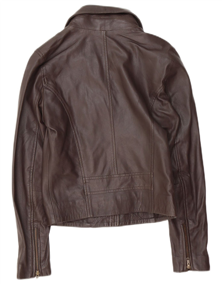 Veste motard en cuir femme vintage UK 12 Cuir brun moyen