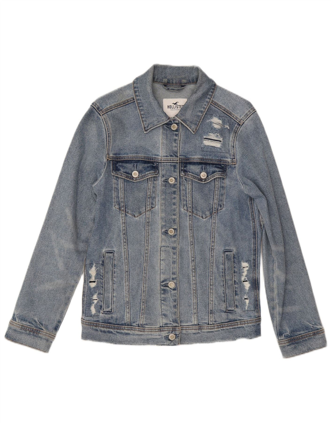 HOLLISTER Veste en jean vieilli pour femme UK 10 Small Bleu Coton
