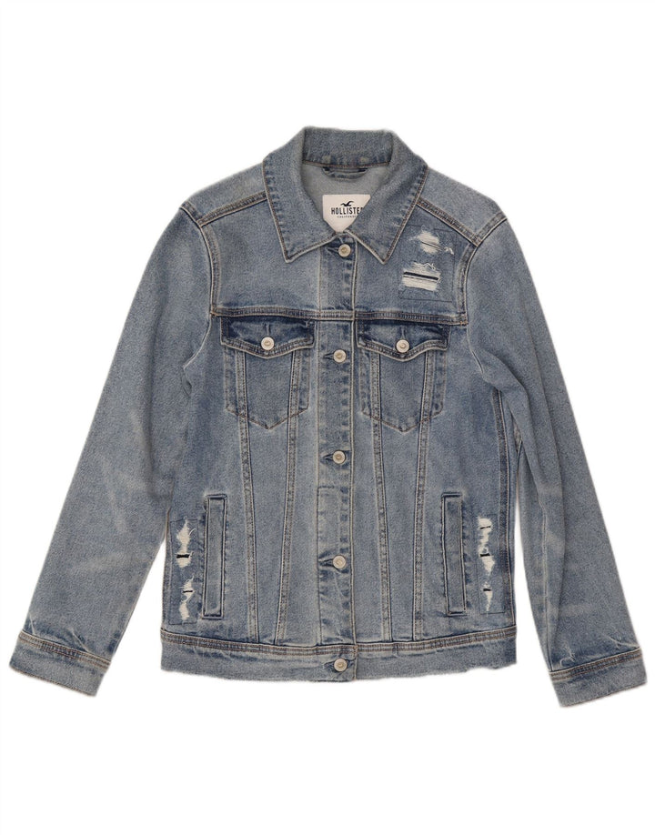 HOLLISTER Veste en jean vieilli pour femme UK 10 Small Bleu Coton