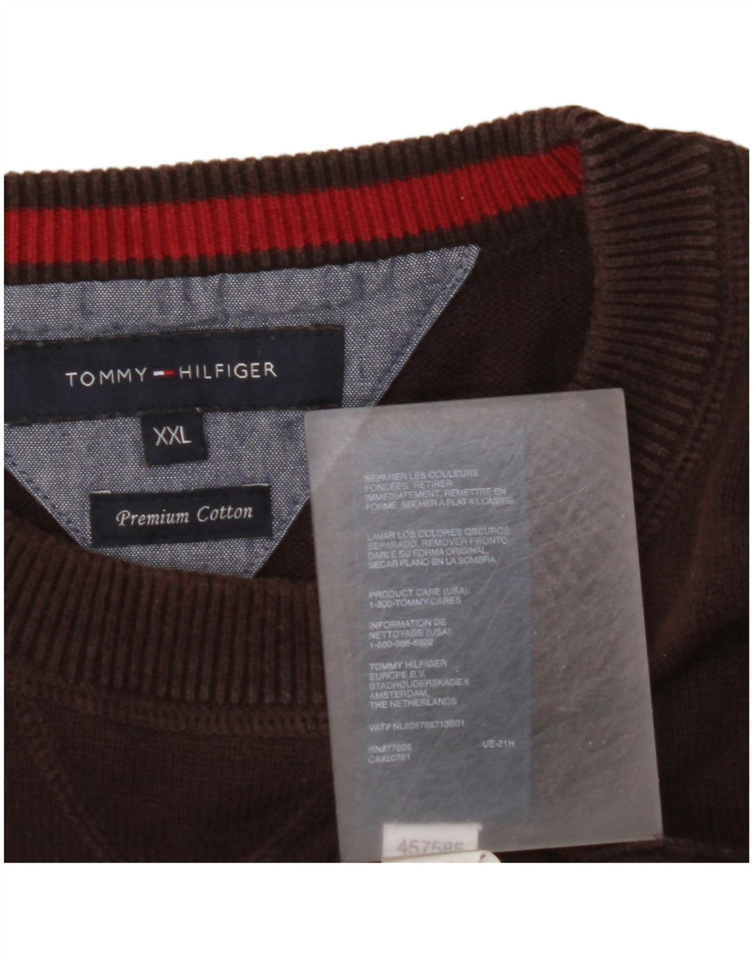 TOMMY HILFIGER Pull ample à col rond pour homme en coton marron 2XL