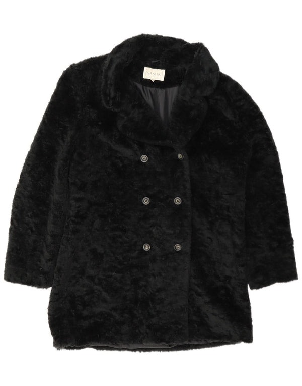 Sasha Manteau double boutonnage en fausse fourrure pour femme UK 14 Grand Acrylique Noir