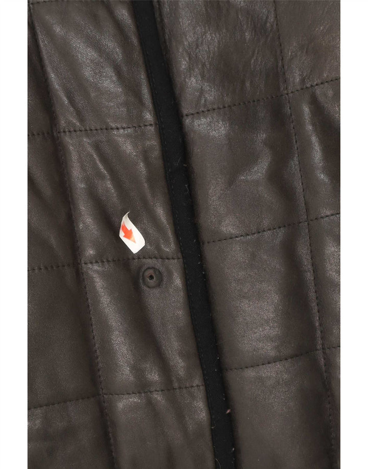 manteau en cuir rembourré femme vintage UK 12 Noir Moyen