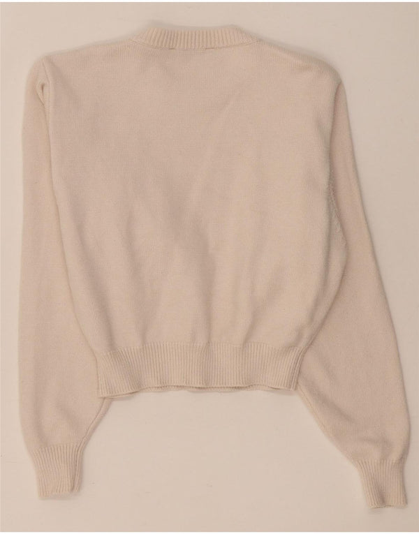 Zara Pull court à col rond pour femme UK 14 Viscose beige moyen