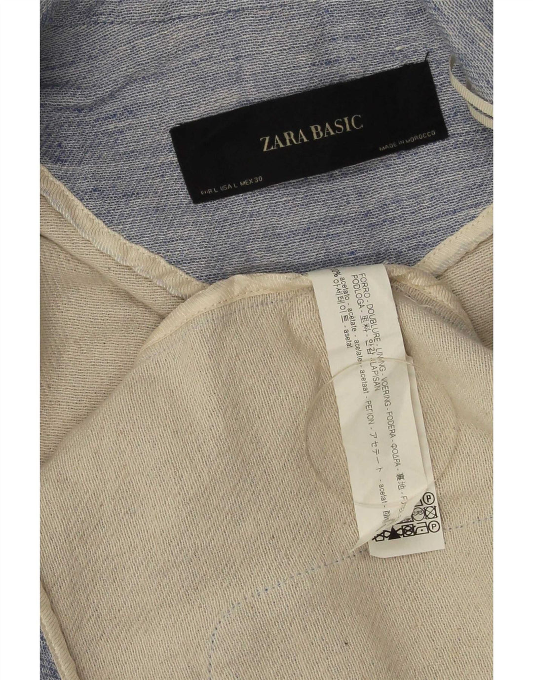 Zara Womens Open Blazer Jacket UK 14 Large Bleu Moucheté Acétate