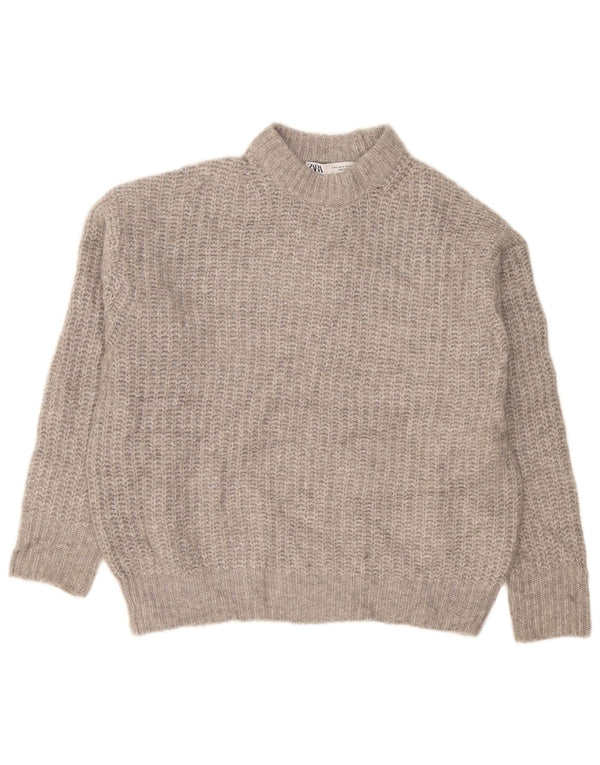 Zara Pull surdimensionné à col roulé pour femme UK 10 Petit Gris Polyester