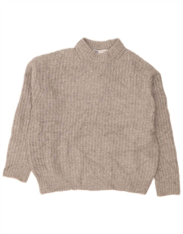 Zara Pull surdimensionné à col roulé pour femme UK 10 Petit Gris Polyester