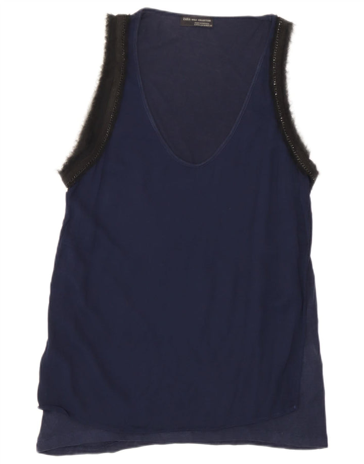 Zara Débardeur Femme UK 12 Medium Bleu Marine Colorblock Lyocell