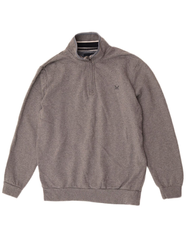 Crew Clothing Sweat-shirt à col zippé pour homme en coton gris Taille L