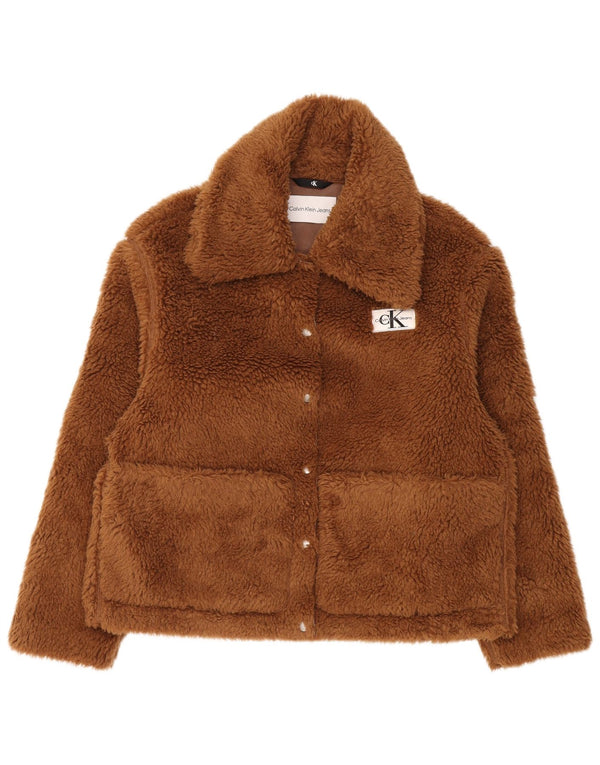 Calvin Klein Jeans Veste polaire Teddy Bear pour femme UK 10 Petit Marron