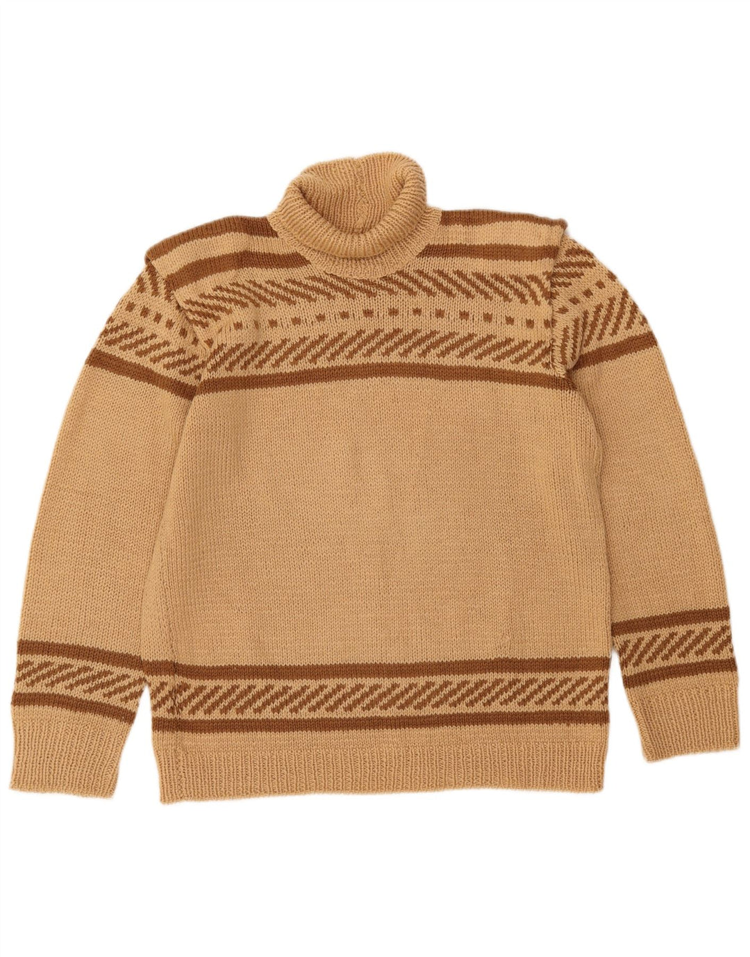 VINTAGE Femme Roll Neck Jumper Pull UK 16 Grand Beige Rayé