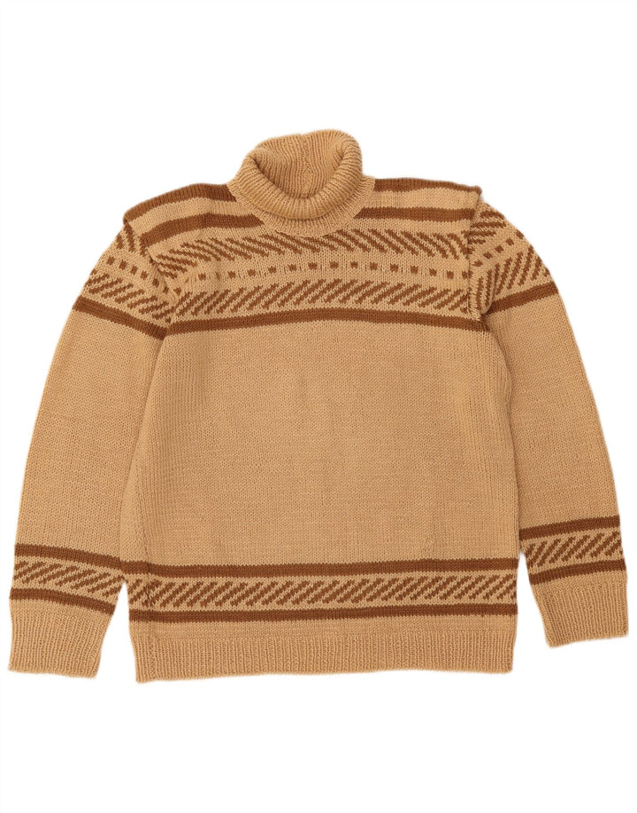 VINTAGE Femme Roll Neck Jumper Pull UK 16 Grand Beige Rayé