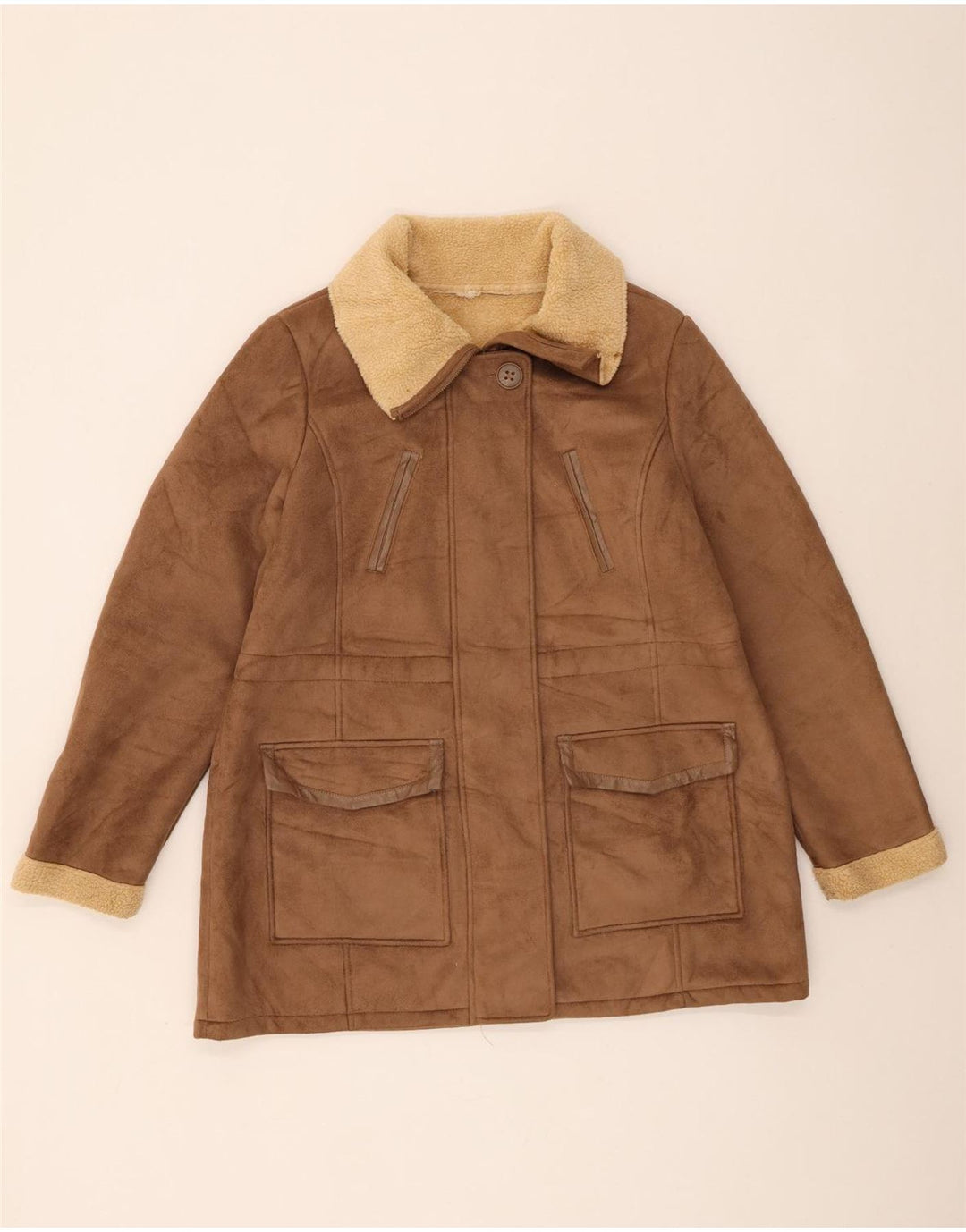 Marks & Spencer Veste Sherpa Femme UK 16 Large Marron Polyester