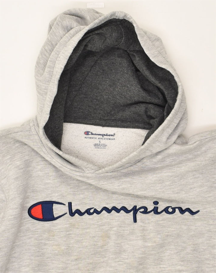 CHAMPION Womens Graphic Hoodie Jumper UK 14 Large Grey Cotton | Vintage Champion | Thrift | Second-Hand Champion | Used Clothing | Messina Hembry 
