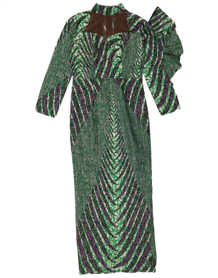 vintage Femmes Motif Abstrait Maxi Gaine Robe UK 12 Vert Moyen