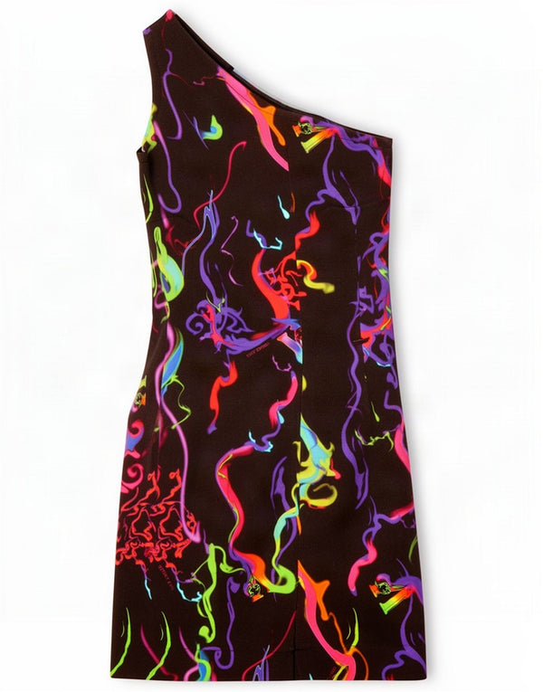 Robe asymétrique à motif abstrait pour femme UK 8 Small Noir