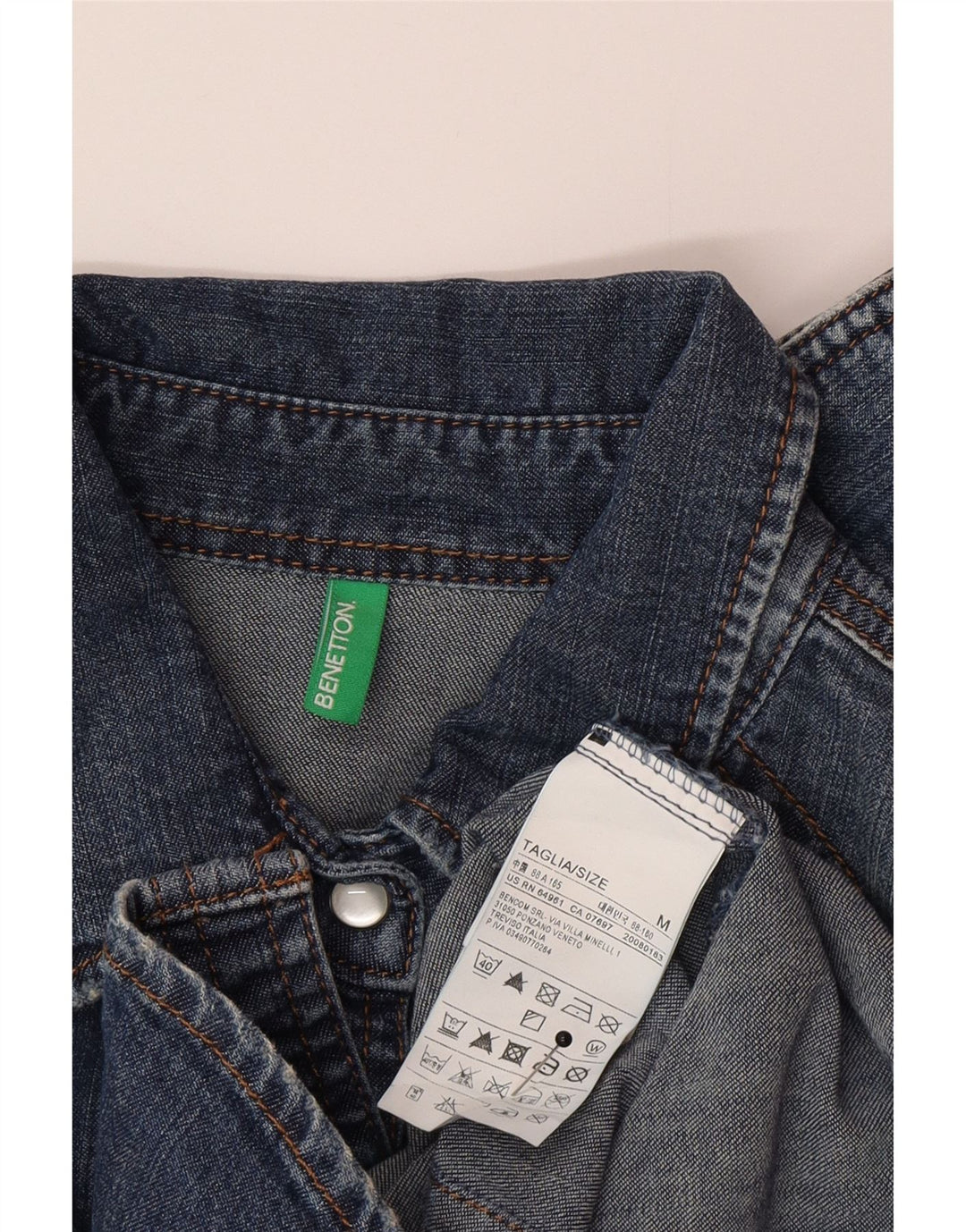 Benetton Chemise En Jean Femme UK 12 Bleu Moyen Coton