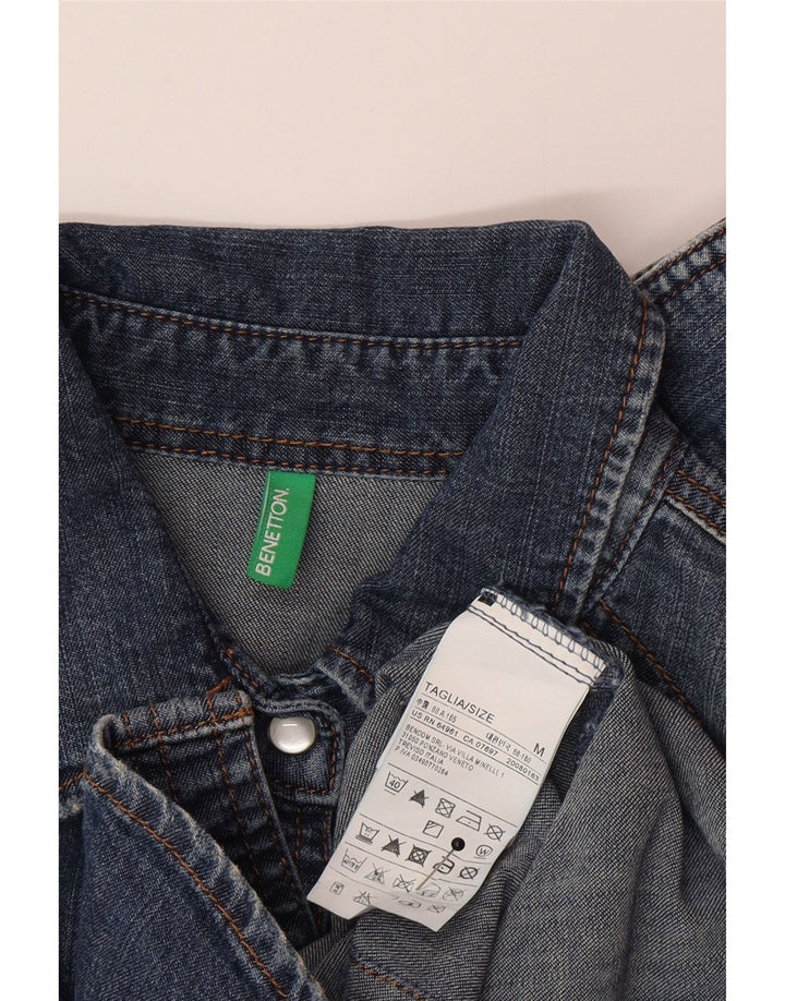 Benetton Chemise En Jean Femme UK 12 Bleu Moyen Coton