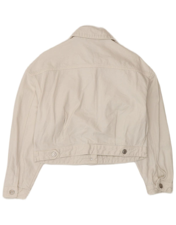 Zara Womens Crop Veste en jean surdimensionnée UK 6 XS Coton blanc