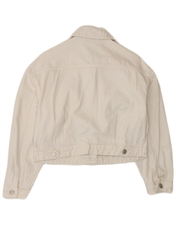 Zara Womens Crop Veste en jean surdimensionnée UK 6 XS Coton blanc