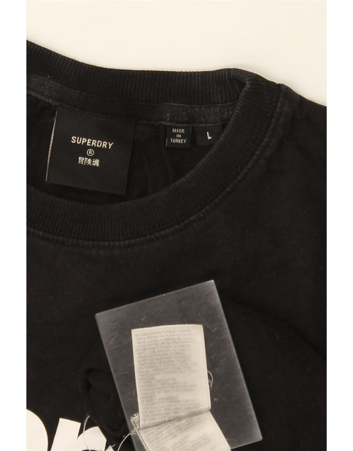 SUPERDRY T-shirt graphique pour femme UK 16 Large Noir Coton