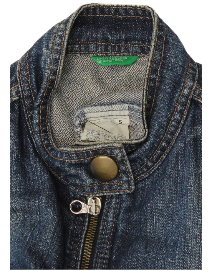 Benetton Veste en Jean Femme UK 8 Petit Bleu Coton