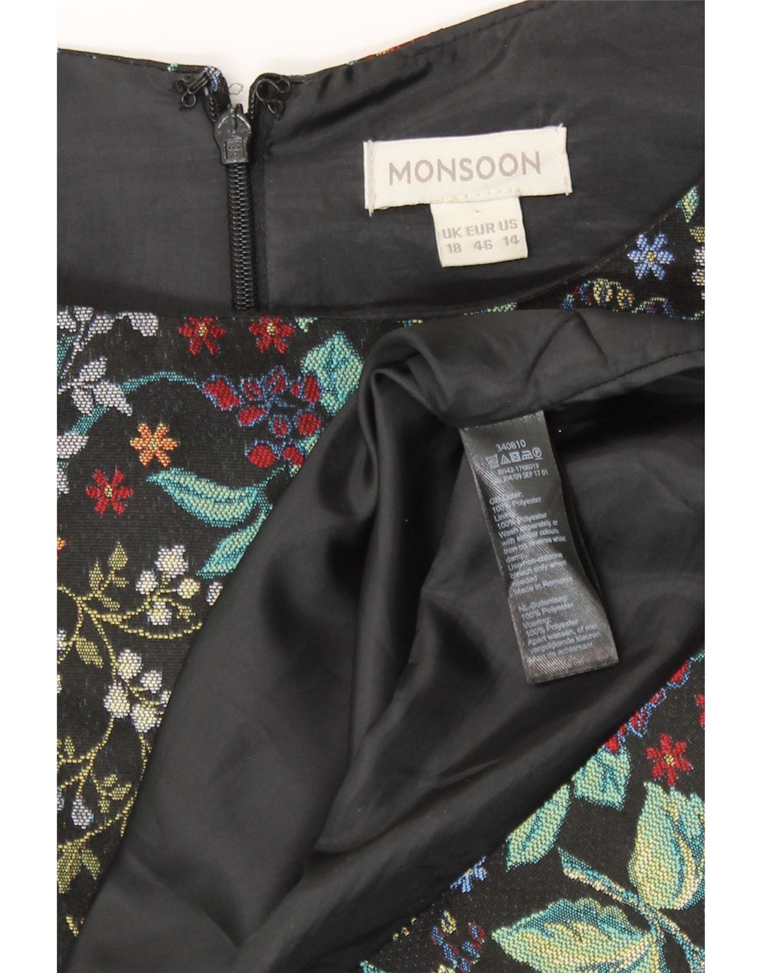 Monsoon Robe fourreau pour femme UK 18 XL Noir Floral Polyester
