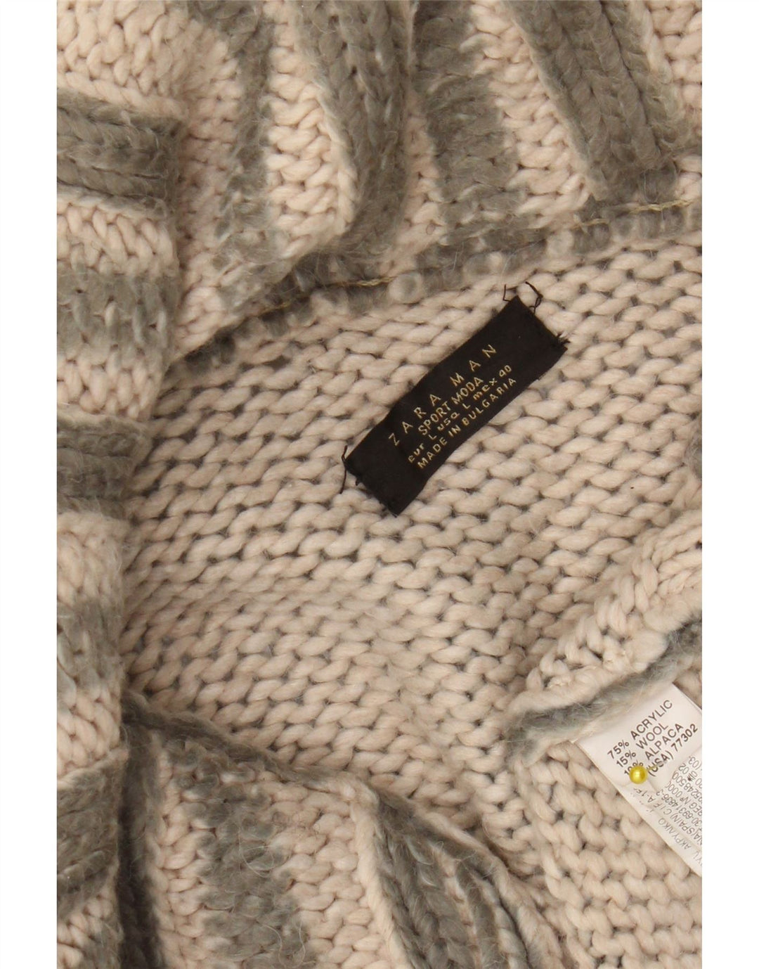 Zara Homme Cardigan Pull Large Vert Rayé Acrylique