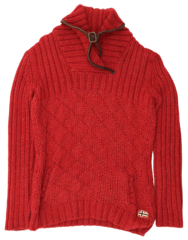 Napapijri Pull col châle femme UK 18 XL Acrylique rouge