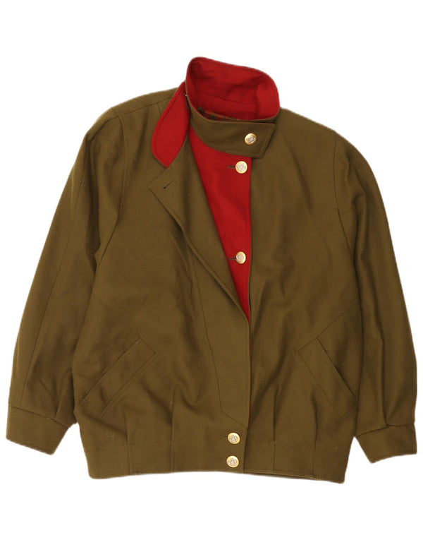 vintage Femme Coupe décontractée Bomber Jacket UK 16 Grand Vert Nouvelle Laine Classique