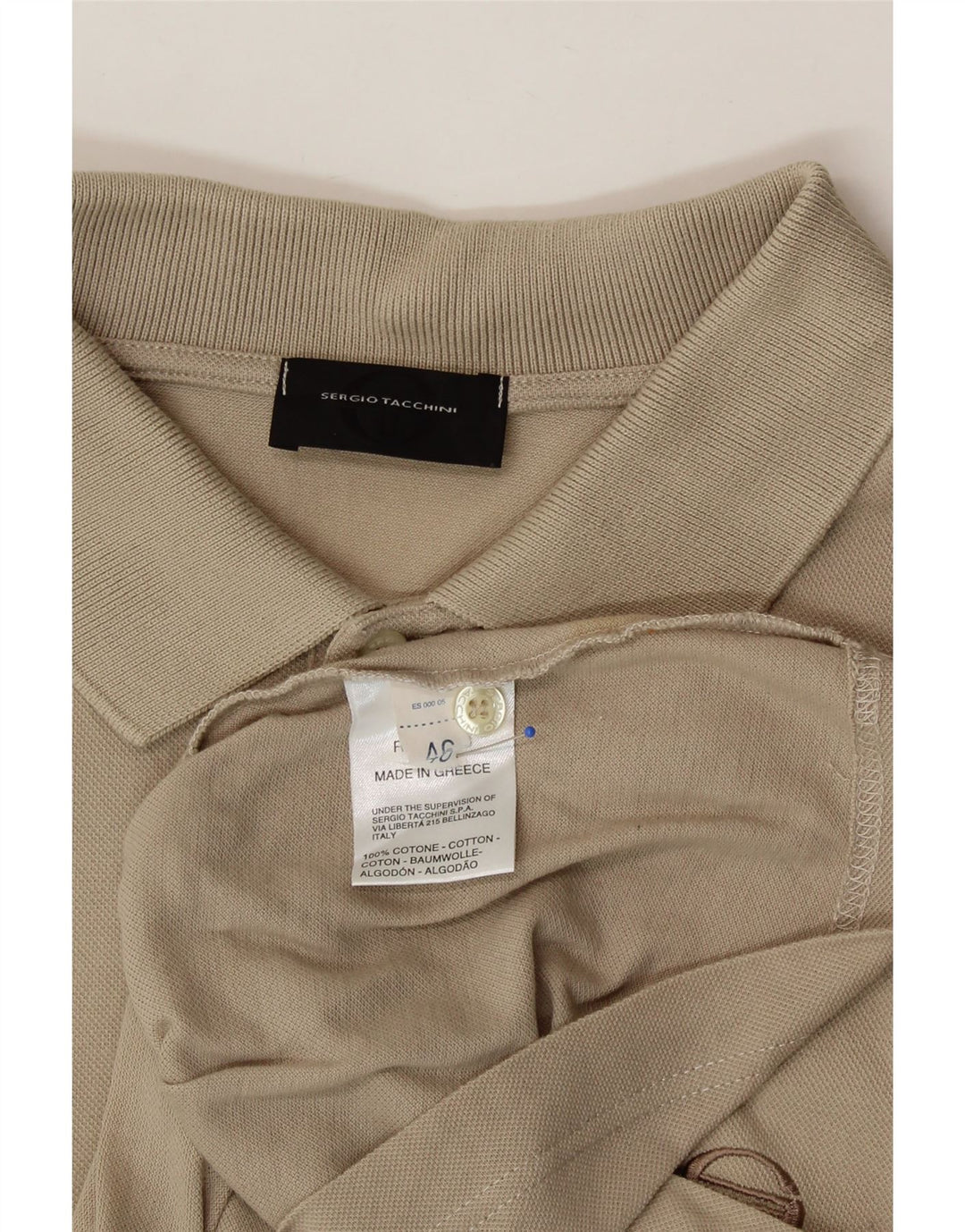 SERGIO TACCHINI Mens Polo Shirt IT 46 Small Beige Cotton Vintage Sergio Tacchini and Second-Hand Sergio Tacchini from Messina Hembry 