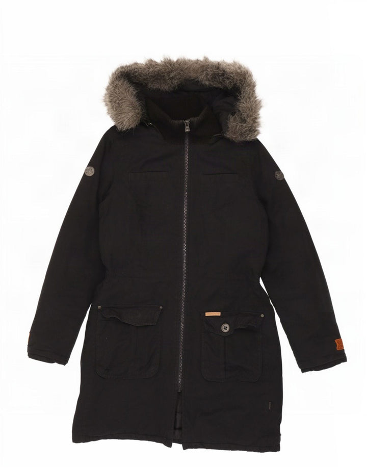 KHUJO Parka à capuche pour femme UK 14 en coton noir moyen