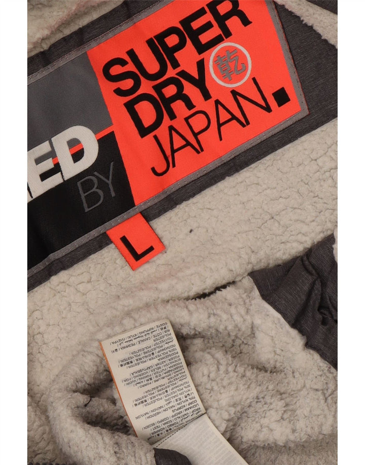 Superdry Veste coupe-vent à capuche pour femme UK 16 Large Gris Nylon