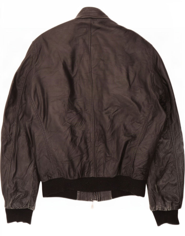 Hogan Veste de motard en cuir pour femme UK 12 Medium Noir