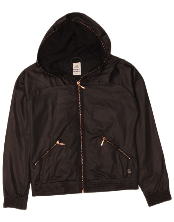 ADIDAS Veste de pluie à capuche pour femme UK 10 Small Noir Polyester