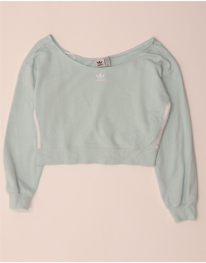 Adidas Haut court surdimensionné à épaules dénudées pour femme UK 10 Petit coton turquoise