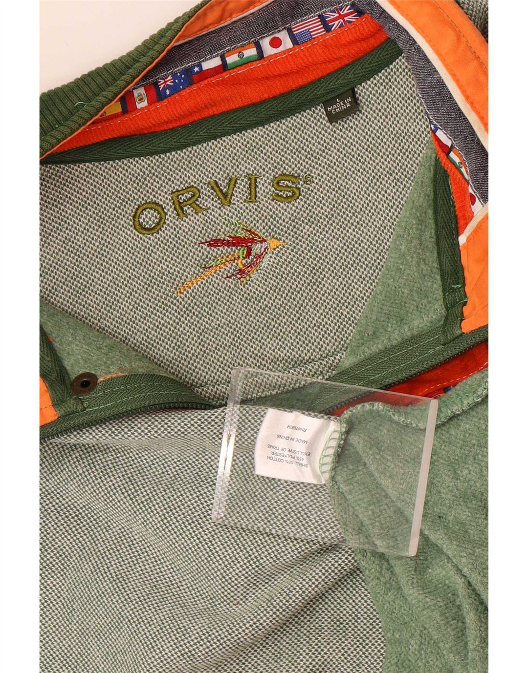 Orvis Sweat-shirt à col zippé pour homme, grand coton vert